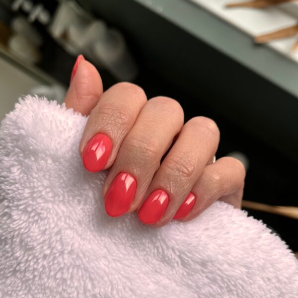 Coral nails, solid colour nails