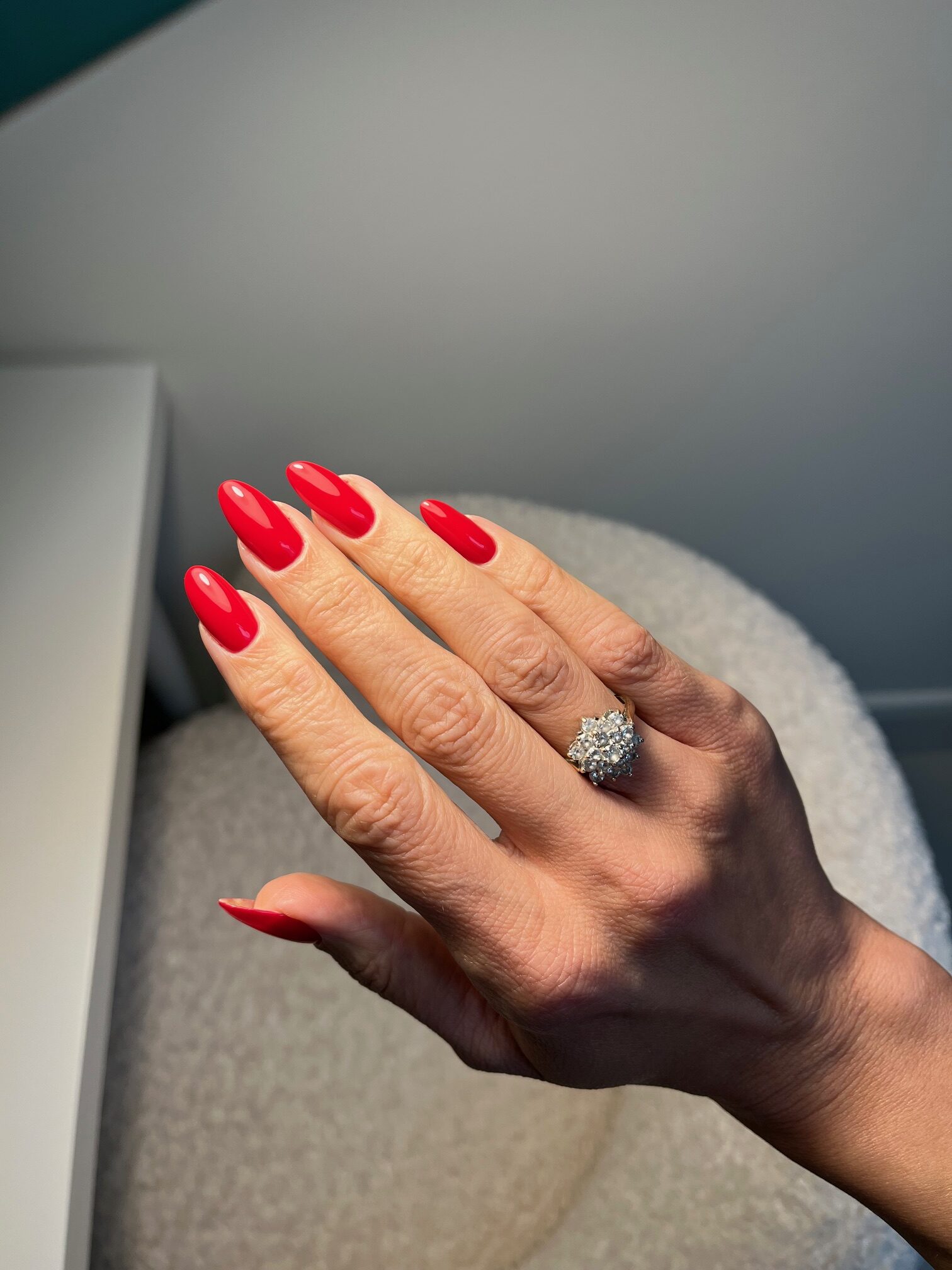Long nails, luxury manicure, red nails, almond nails, russian manicure