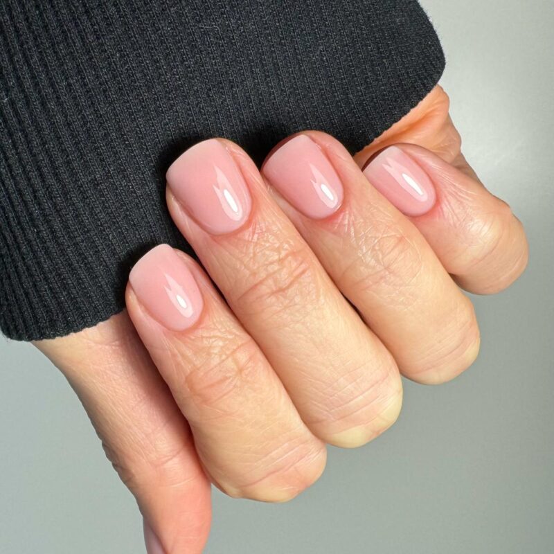 Neutral hard gel manicure, short nails, russian manicure, structured manicure