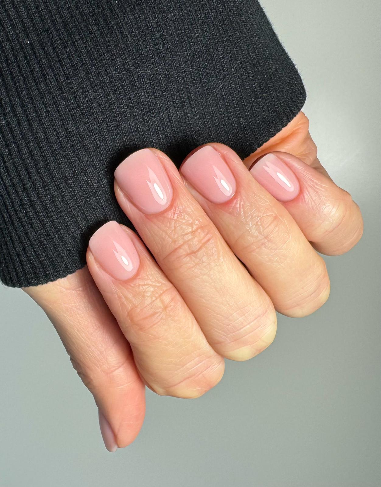 Neutral hard gel manicure, short nails, russian manicure, structured manicure