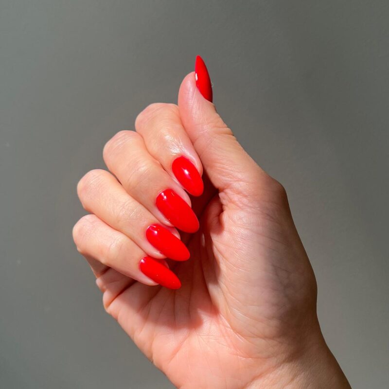 Hard gel manicure, Russian Manicure, Red Nails, Almond nails, Luxury Manicure